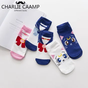 

5Pieces/lot Women Socks Spring Summer New Boat Socks Cat Straight Cartoon Cotton Ladies Personality Casual Creative Socks S244