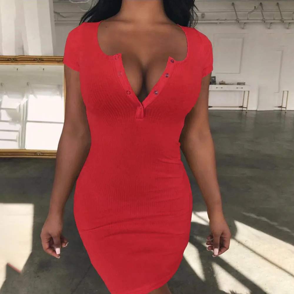 

Kimuise Short Sleeve Sexy V Neck Bandage Dress Slim Solid Pencil Tunic Slim Bodycon Summer Dresses For Women 2019 Vestidos