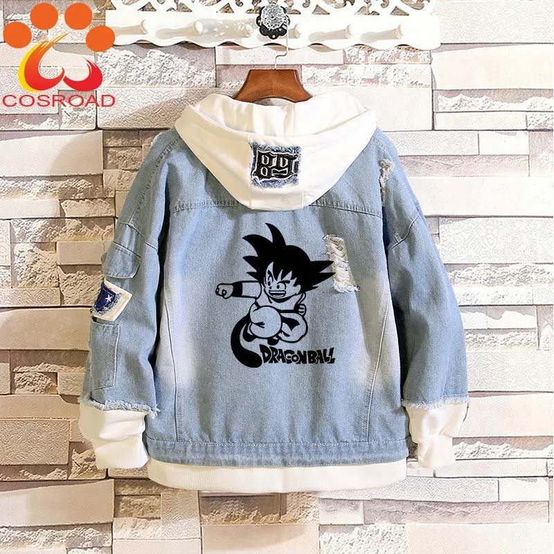 Cosroad Anime Dragon Ball Z Son Goku Denim Jacket Men Women Outwear Hooded Spring Autumn Jeans Coats Cosplay Sweatshirt