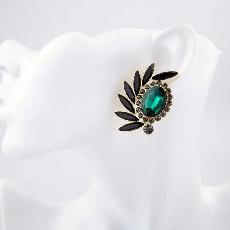 Evening Party Elegant Fashion Emerald Crystal Symmetric Stud Earrings Women Jewelry Factory Wholesale (2)