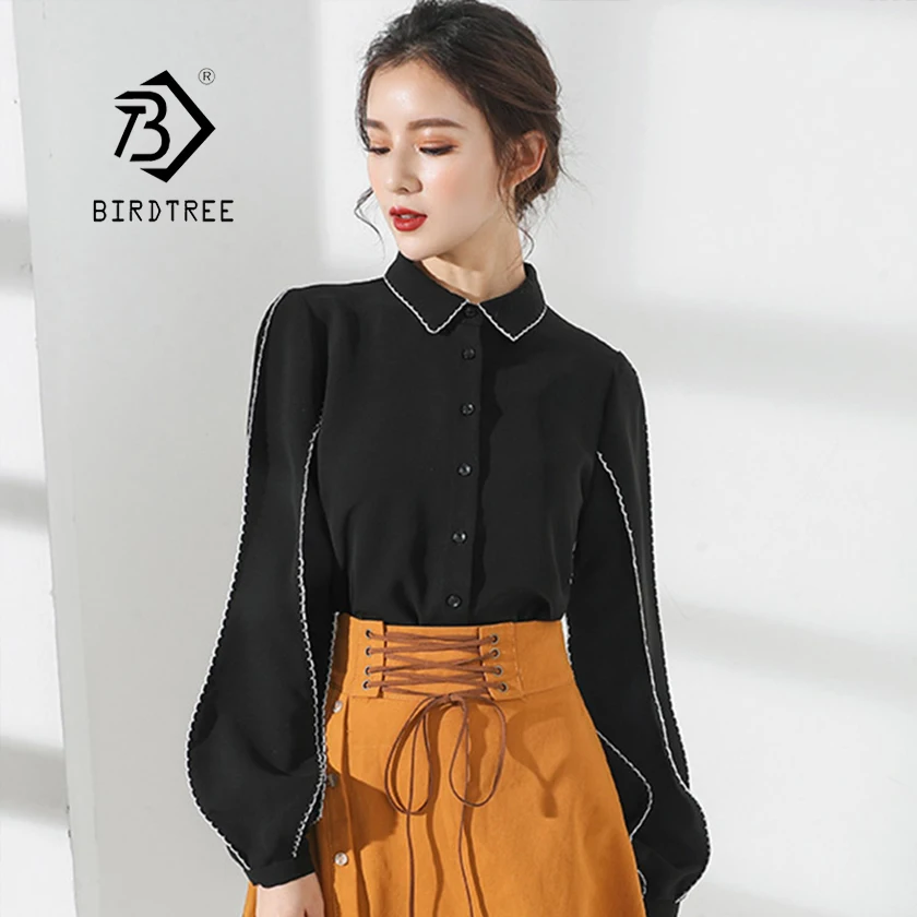 

2019 New Spring Chiffon Retro Turn Down Collar Blouse Elegant Lantern Sleeve Office Lady Feminina Top Women Shirt Hot T92609F