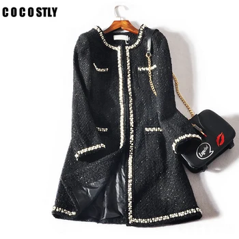 

Winter Coat Woman Fashion Design Luxury Runway Tweed Coats Jacket Long sleeves button women Autumn Winter wool coats