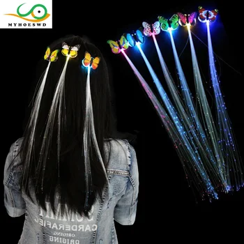 

MYHOESWD 5Pcs/lot Colorful LED Light-Emitting Fiber Optic Wire Hairpin Luminous Silk Braids Styling Tool Toys Luminous butterfly