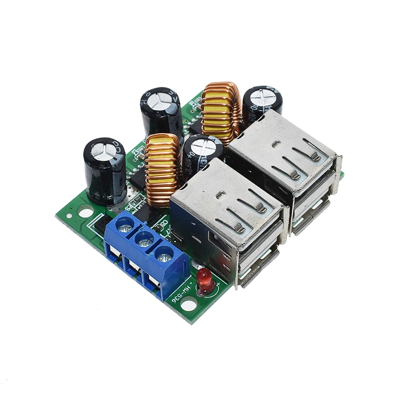 Плата преобразователь источника питания WAVGAT понижающий модуль с 4 USB портами 12 В 24