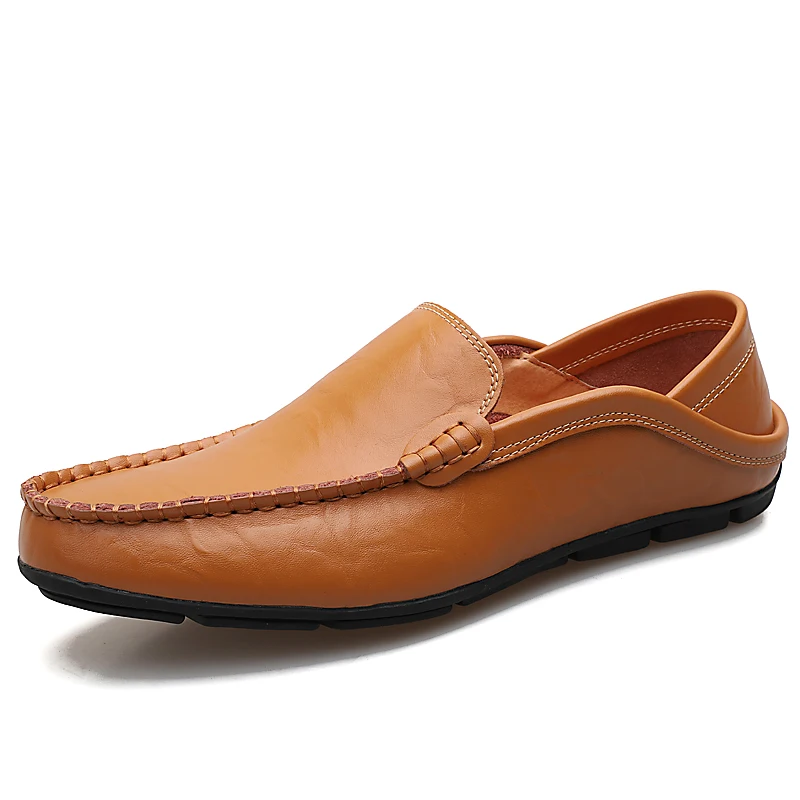 Итальянская мужская повседневная обувь; Роскошные брендовые летние мужские лоферы из натуральной кожи; Мокасины без шнуровки; дышащая мужская обувь для вождения; JKPUDUN - Цвет: Brown