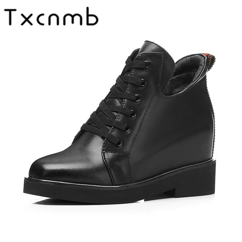 

TXCNMB 2019 Boots Women Ankle Boots for Women Wedges Heeled Autumn Winter Ladies Shoes Woman Short Warm Platform