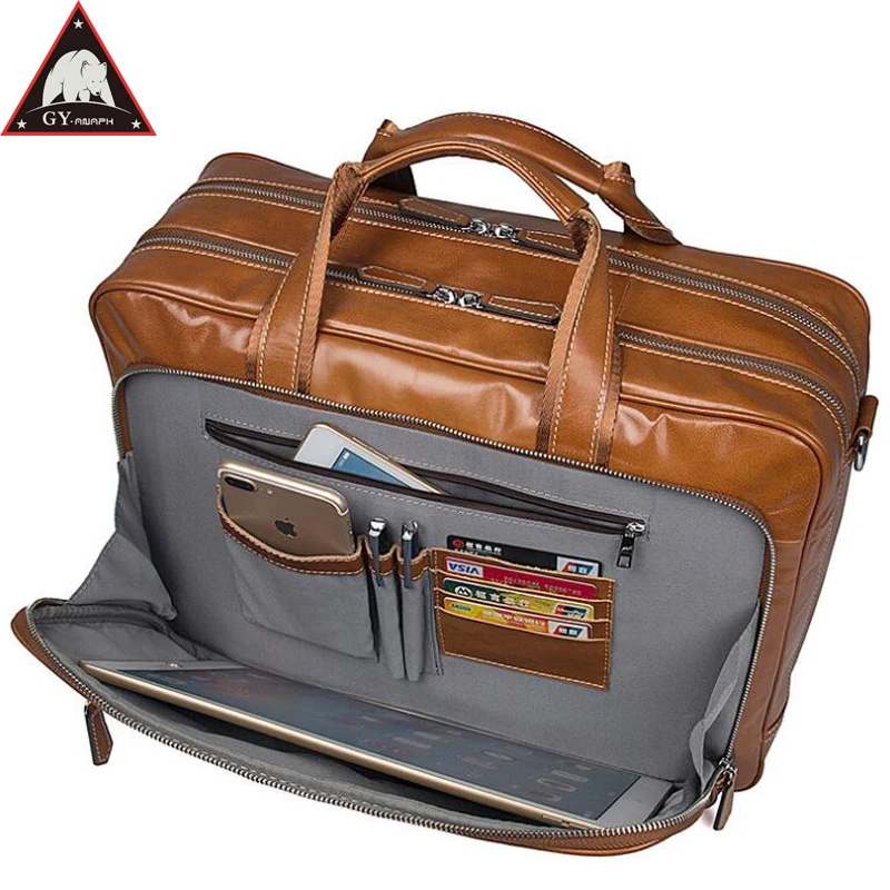 ANAPH Portfolio Full Grain Leather Business Briefcase For Men 17 Inch Laptop Bags Large Capacity