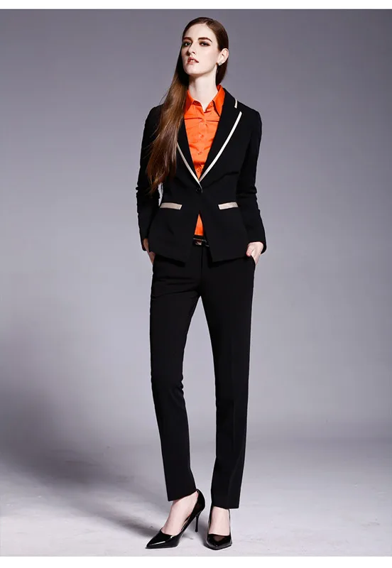 Women Business Suits Formal Office pants Suits Work wear 2 Piece Set Custom made Black One Button Suit