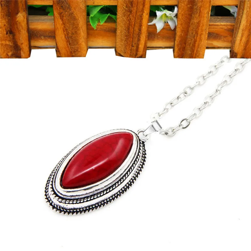 Double Layer Rhombus Red Stone Set Retro Necklace Earrings For Women Antique Silver Plated Fashion Jewelry|Ювелирные наборы| |