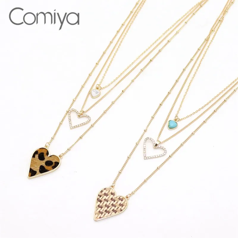 

Comiya Necklaces For Women Multi-layer Crystal Stone Heart Collare Accessories India Jewelry Statement Links Korean Necklace