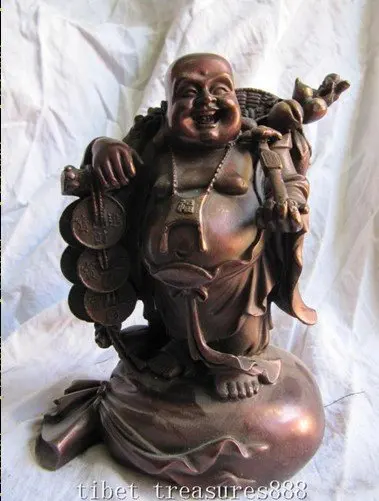 

Pure red bronze buddhism lucky wealth fortune RUYI Maitreya Buddha statue