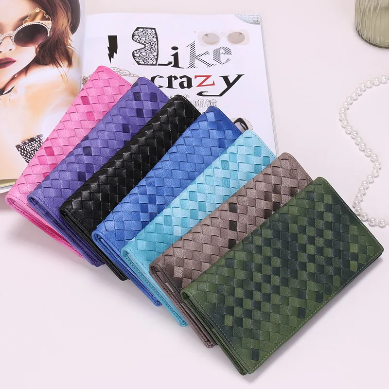 

100% high quality cowhide leather wallet woven fashion women leather purse