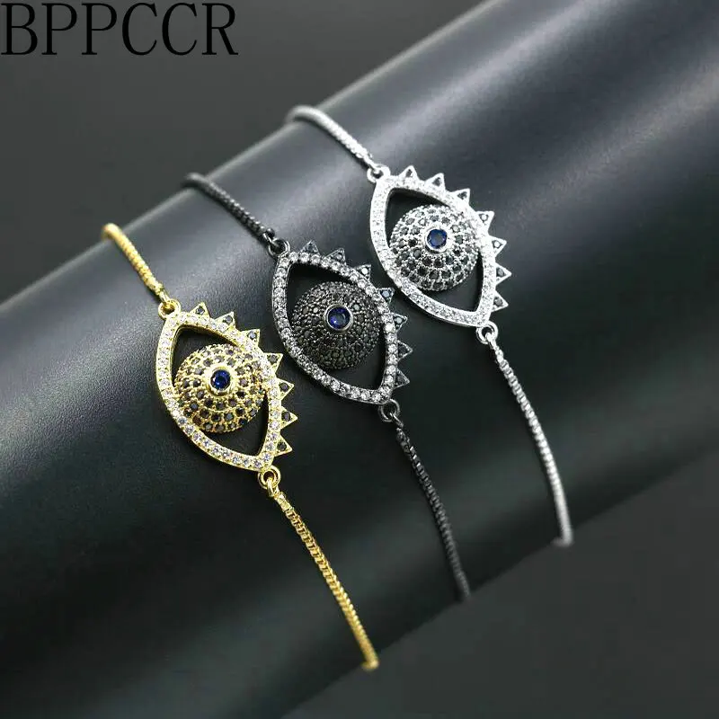 

BPPCCR Designer Turkish Gold Silver Color Blue Eyes Bracelets Pave Cubic Zirconia Shiny Crystal Men Women Lucky Lovers Gifts