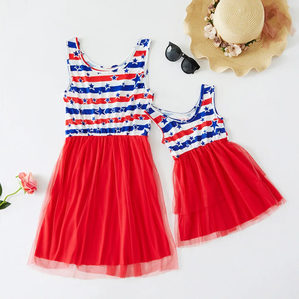 

2019 Summer Family Dress Mother and Daughter Matching Girl Daughter Outfits Dress 4th Of July Mom And Daughter Matching Clothes