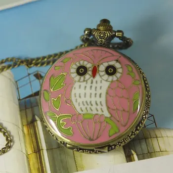 

2012 shipping hot sale new men women lady Victorian Pink Owl Pocket Watch Necklace Chain wp519