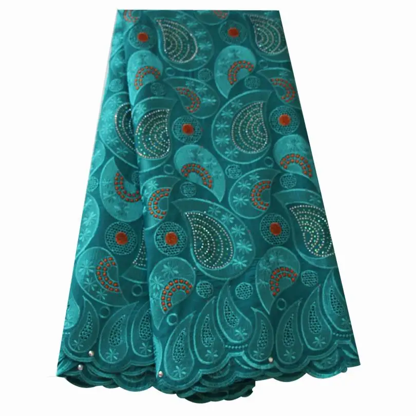 Teal swiss lace fabric