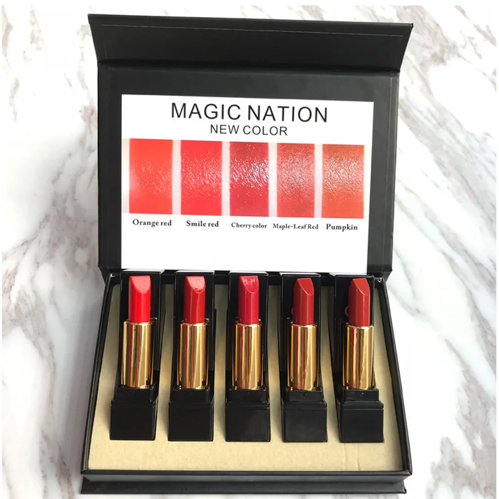 

High Recommend Magic Nation 5Pcs/set Lipstick Easy To Wear Long-lasting Lip Gloss Waterproof cosmetics Gift Dropshipping