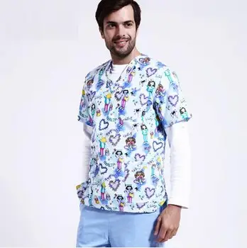 

2020 Pet Hospital Woman & Man Work Medical Uniforms Polyester Cotton Printing Comfortable Scrub Sets,