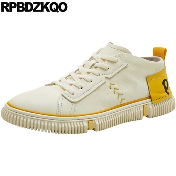 

Skate Hip Hop Platform Genuine Leather Men Shoes Italian White Trainers Green Creepers Lace Up Slip Resistant Sneakers Flats