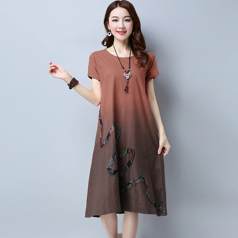 Summer Cotton Linen Dress 2018 New Fashion Gradient Color Women Short ...