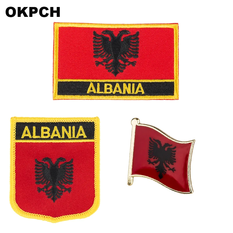 Albania железо на флаге патчи пилы на значки, патчи для одежды PT0001-3