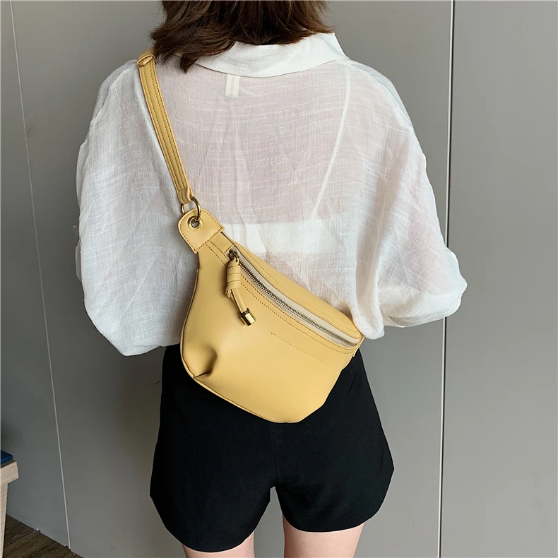 Burminsa Summer Chain Soft Chest Bags For Girls Candy Color Women Sling Waist Pack Phone Crossbody Bags Yellow White Green