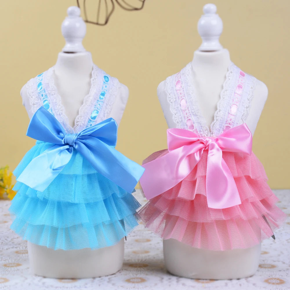 Summer Dog Dress Princess Bowknot Girl Dog Clothes Party Holiday Cute Elegant Female Pet