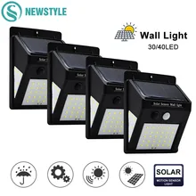30/40 светодиодный солнечный свет настенный светильник движения PIR Сенсор Водонепроницаемый Светильник лампы Садовый светильник Открытый Путь безопасности 3 односторонний световой