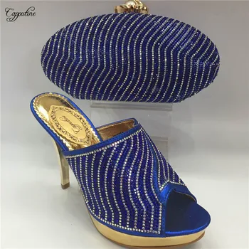 

Graceful royal blue with stones design evening party shoes and purse bag set for party GY13 heel height 10cm