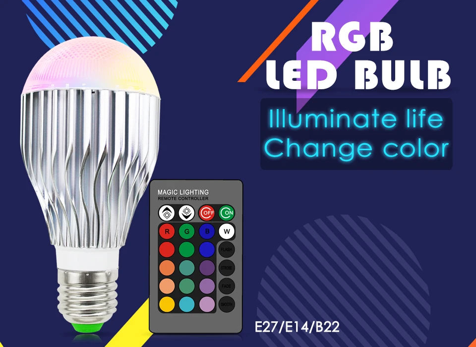 RGB лампа 24key цветная яркая ИК-пульт дистанционного управления праздничный Диммируемый сценический свет светодиодный ночник лампа 10 Вт E27 16
