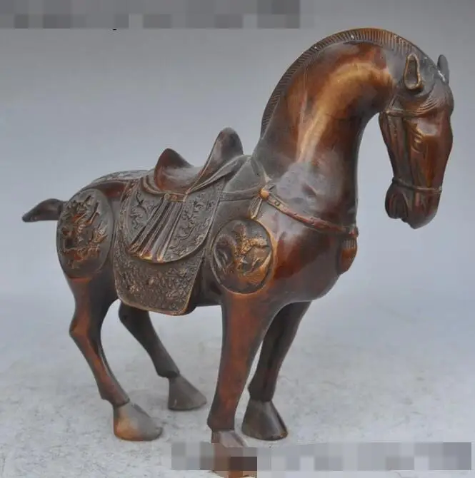 

S6483 9"chinese fengshui Bronze dragon Phoenix Zodiac Tangma Horse success statue D0318