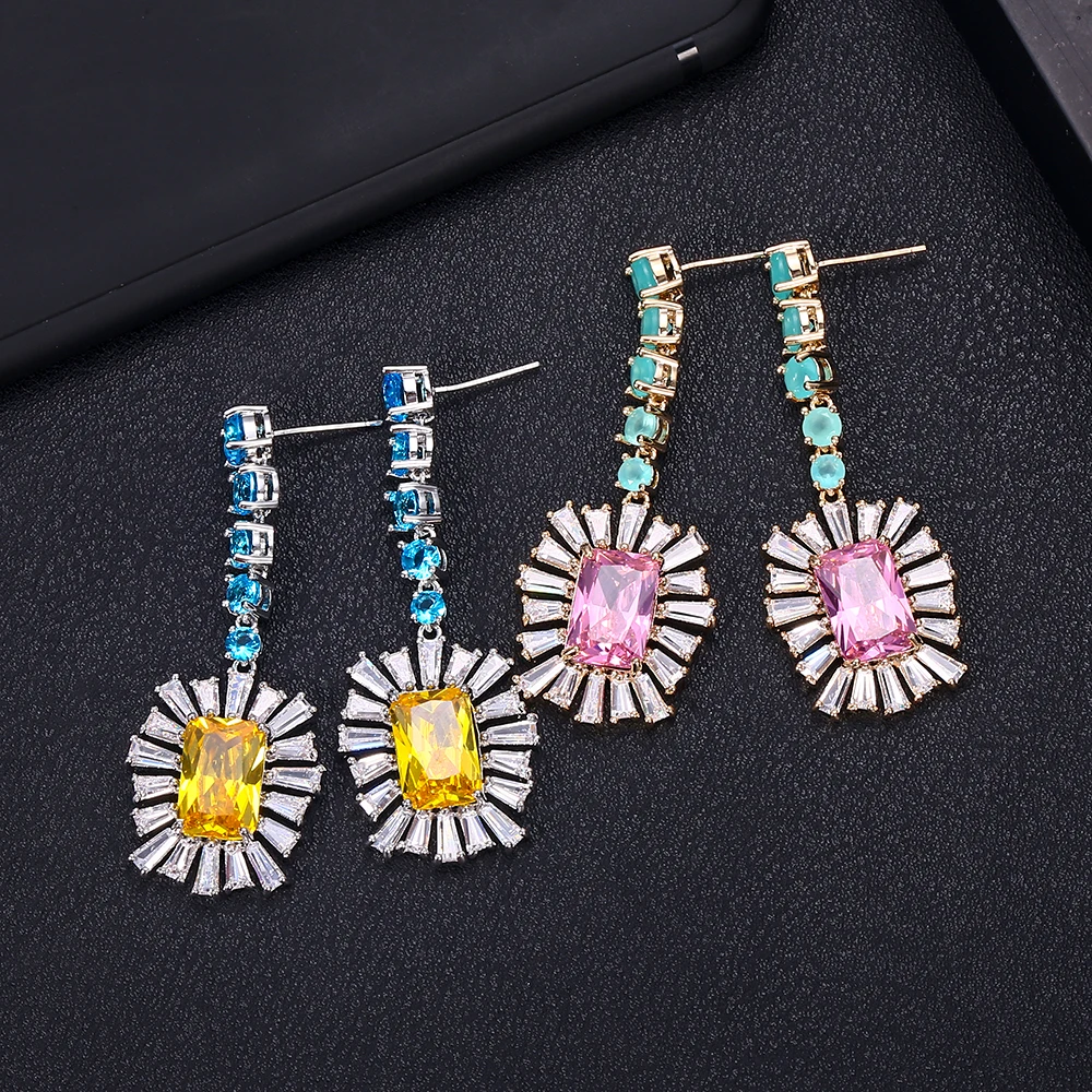 

jankelly Luxury Popular Waterdrop Full Mirco Paved Cubic Zircon Naija Wedding Earring Fashion Jewelry