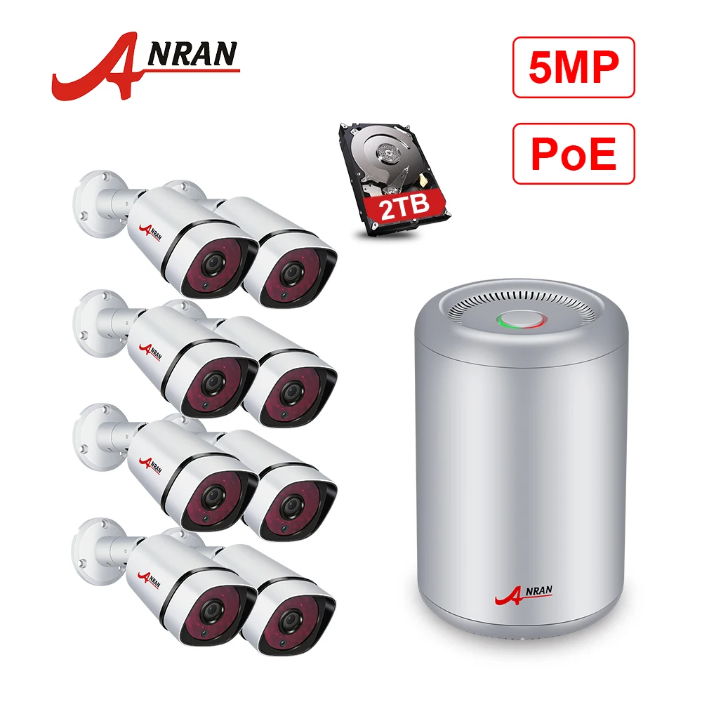 

ANRAN PoE 5mp 8 Channel Outdoor Waterproof home CCTV Security System 5MP HD IR Outdoor IP Camera P2P Video Surveillance System