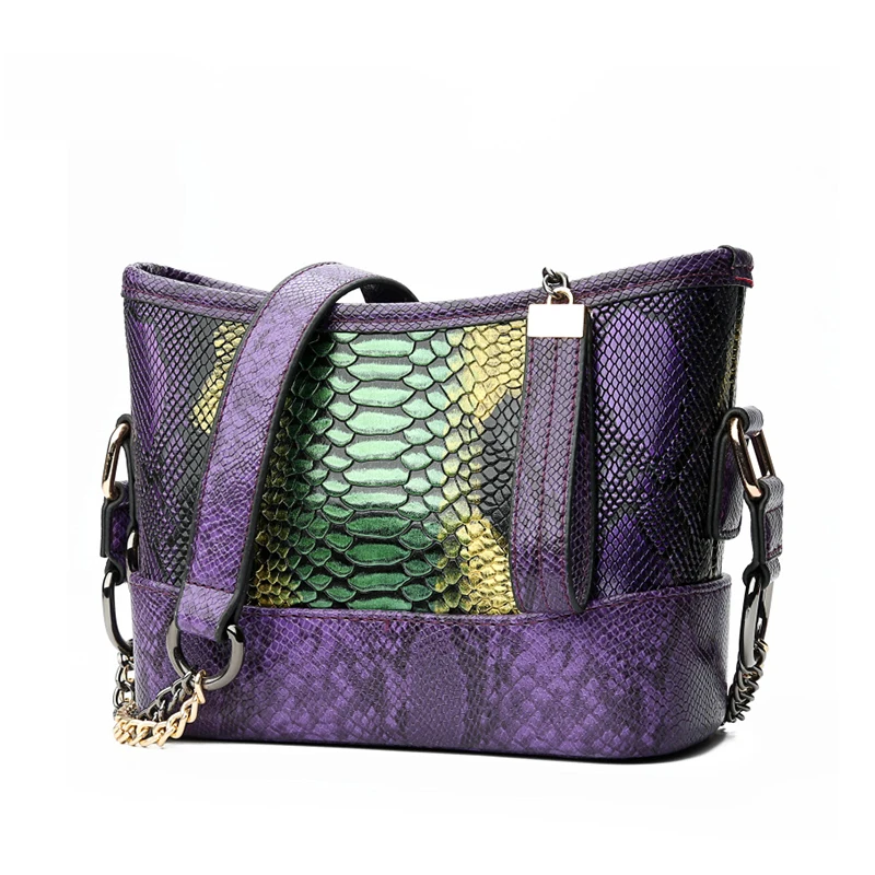

Designer Snake Pattern Bucket Bag Chain Shoulder Strap Colorful Soft Leather Women Handbag Zipper Casual Shoulder Messenger Bag