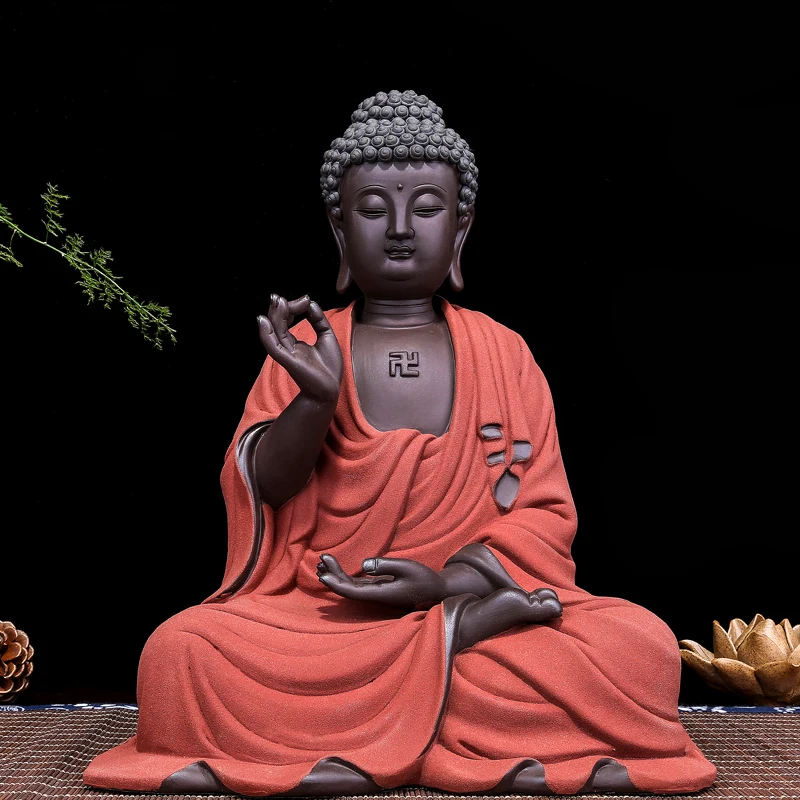 

Large Buddha Statue Sculpture Handmade Figurine Purple sand material Buddhism Home Decorative Ceramic Crafts Send friends gifts