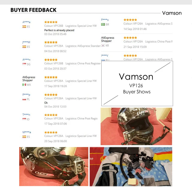 Vamson Accessories for Gopro Hero 7 6 5 Kit Helmet 4 Way Adjustable Pivot Arms Neck Strap Mount for YI for Eken for SJCAM VP126C