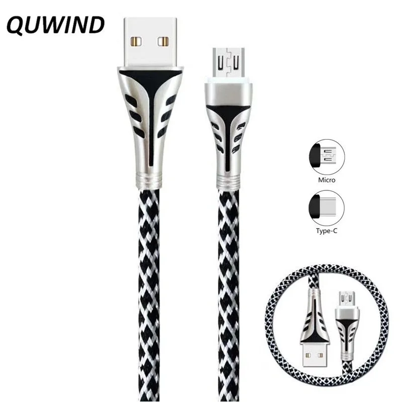 

QUWIND 2.4A Micro USB Braided Fast Charging Cable 1M For iPhone 6 6S 7 8 iPad Samsung HuaWei Andriod Phone