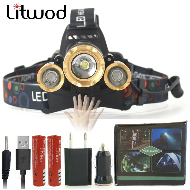 Litwod Z35 Сенсор светодиодный налобный фонарь с приближением T6 заряжаемый прожектор