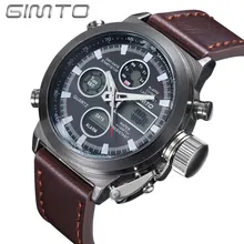 2017 gimto marque plongée led montre numérique hommes sport militaire montre-bracelet étanche en cuir quartz montre horloge relogio masculino