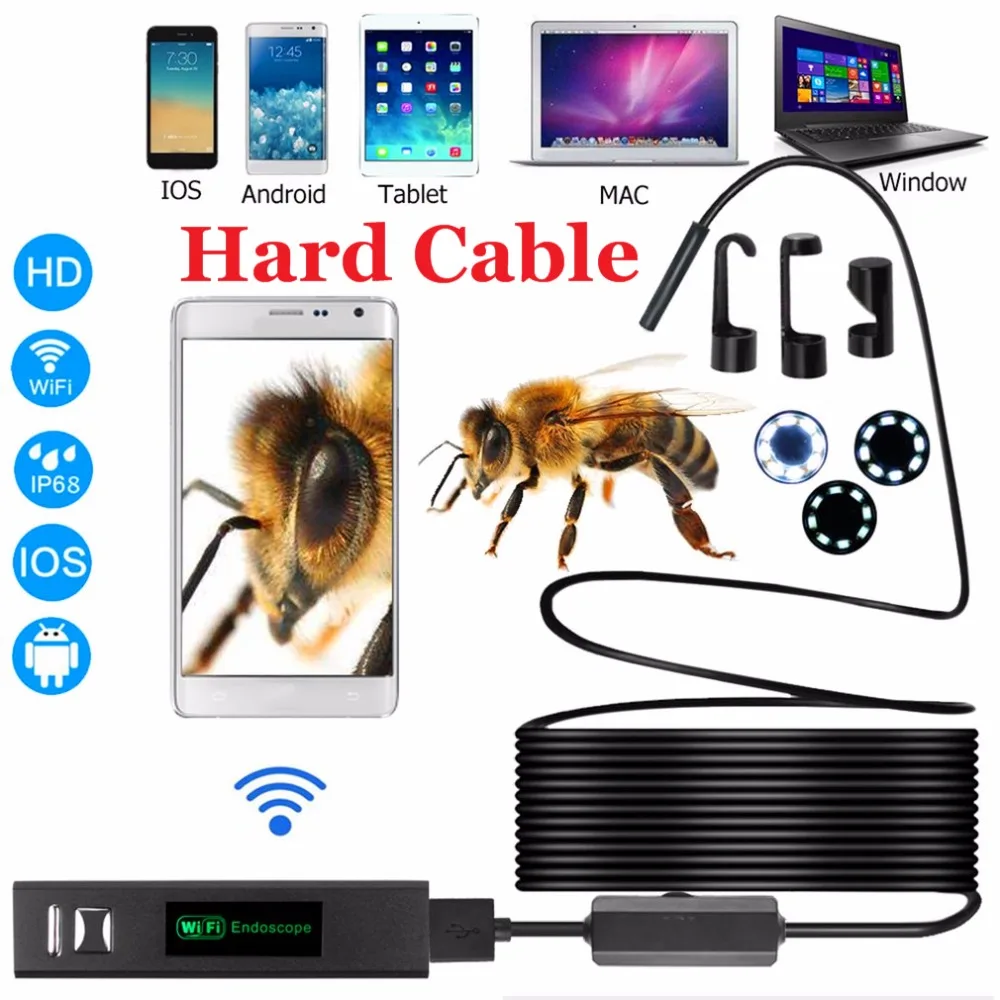 

1200P Endoscope HD 1080P Wifi Endoscope 1M 2M 3.5M 5M 10M USB Inspection Camera Waterproof Borescope Camera Hard Cable Tube