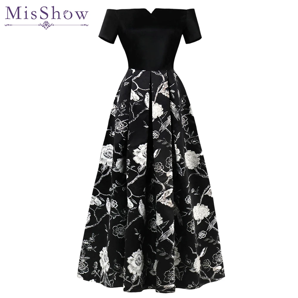 Buy Black Purple Flower Pattern Evening Dress 2018 Long Vintage Prom