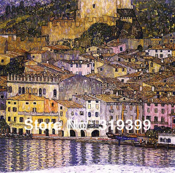 

Oil Painting reproduction on Linen Canvas,Malcesine on Lake Garda by gustav klimt,100% handmade,Freeshipping,Museam Quality