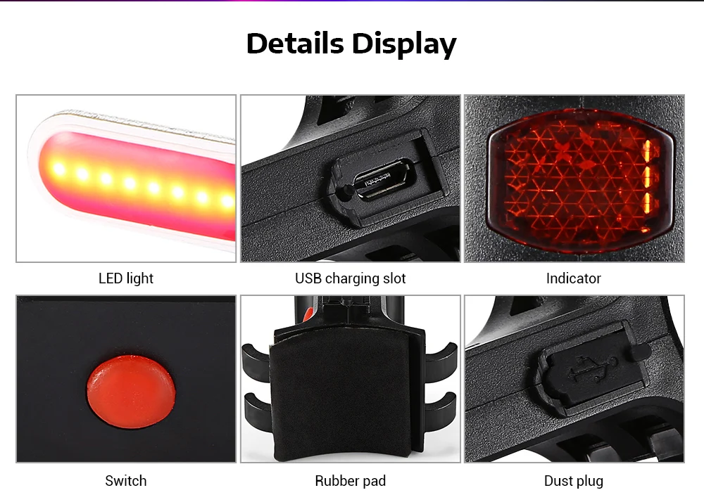 Clearance 6 Mode Bike Light Cycling Bicycle Lights USB Rechargable IP63 Waterproof Taillight Warning Light for Mountain Road Bike Seatpost 4