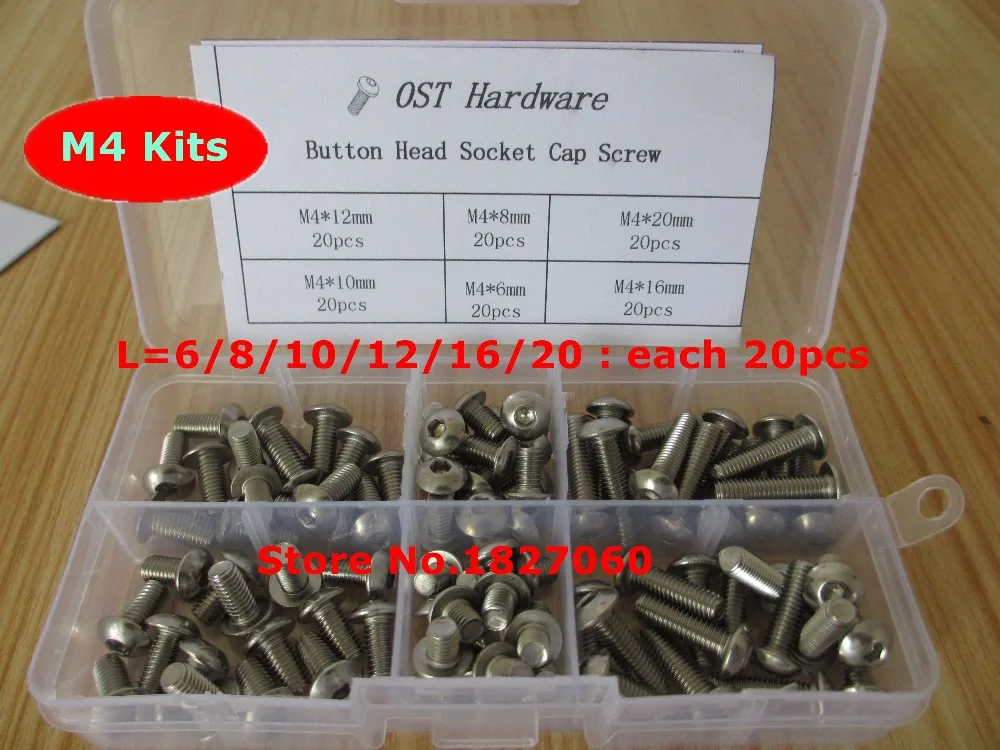 120pcs M4 Screw Kits ISO7380 Allen Bolts Button Head Hex Socket Cap