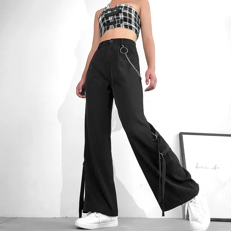 

Women Casual Black High Waist Bell Bottom Pants Patchwork Suit Pants Harajuku Flared Trousers Women Streetwear Office Sweatpants