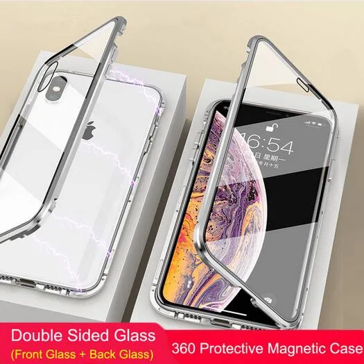 Магнитный чехол для iPhone XR XS MAX X 8 7 6 6S Plus двухстороннее закаленное стекло