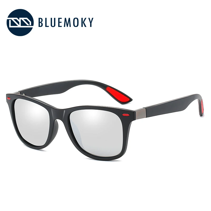 Мужские солнцезащитные очки BLUEMOKY с квадратными заклепками, поляризационные, UV400, черные, мужские солнцезащитные очки, Полароид, брендовые, для вождения,, Ретро стиль - Цвет линз: 004