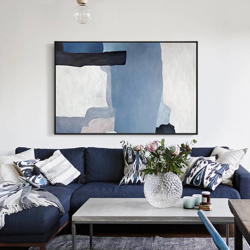 Современная живопись маслом картины Wall Art Абстрактная Скандинавская синий тон