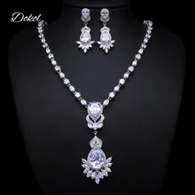 DOKOL Exquisite Bridal Jewelry Sets Silver Color Water Drop Earrings and Necklaces Set With Clear AAA+ Cubic Zirconia DKS0011