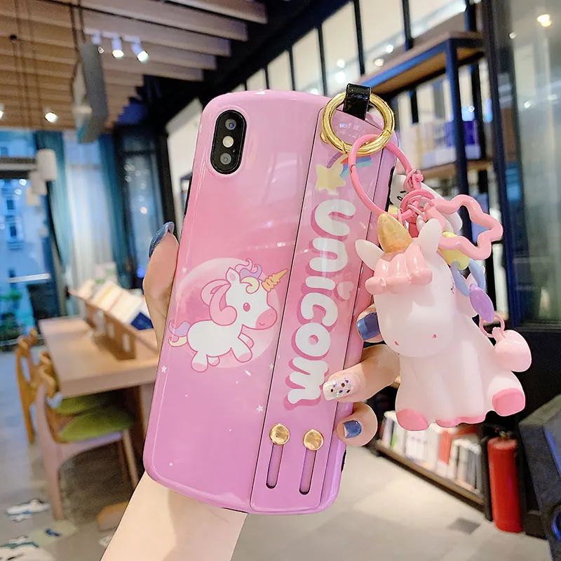 case and toy Для iphone XR XS max X единорог ремешок на запястье чехол для телефона для iphone 6 6s 7 8 plus 8 plus милый мультяшный Мягкий силиконовый чехол - Цвет: case and toy